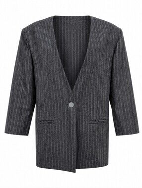 Savannah vintage women's grey pinstripes blazer size L